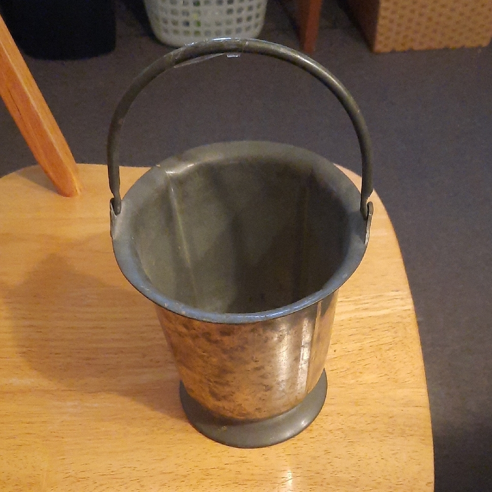 Vintage Metal Bucket with Handle. Pewter.